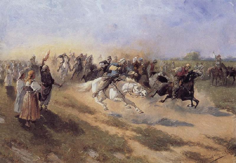 Jan Van Chelminski Horse race oil painting picture